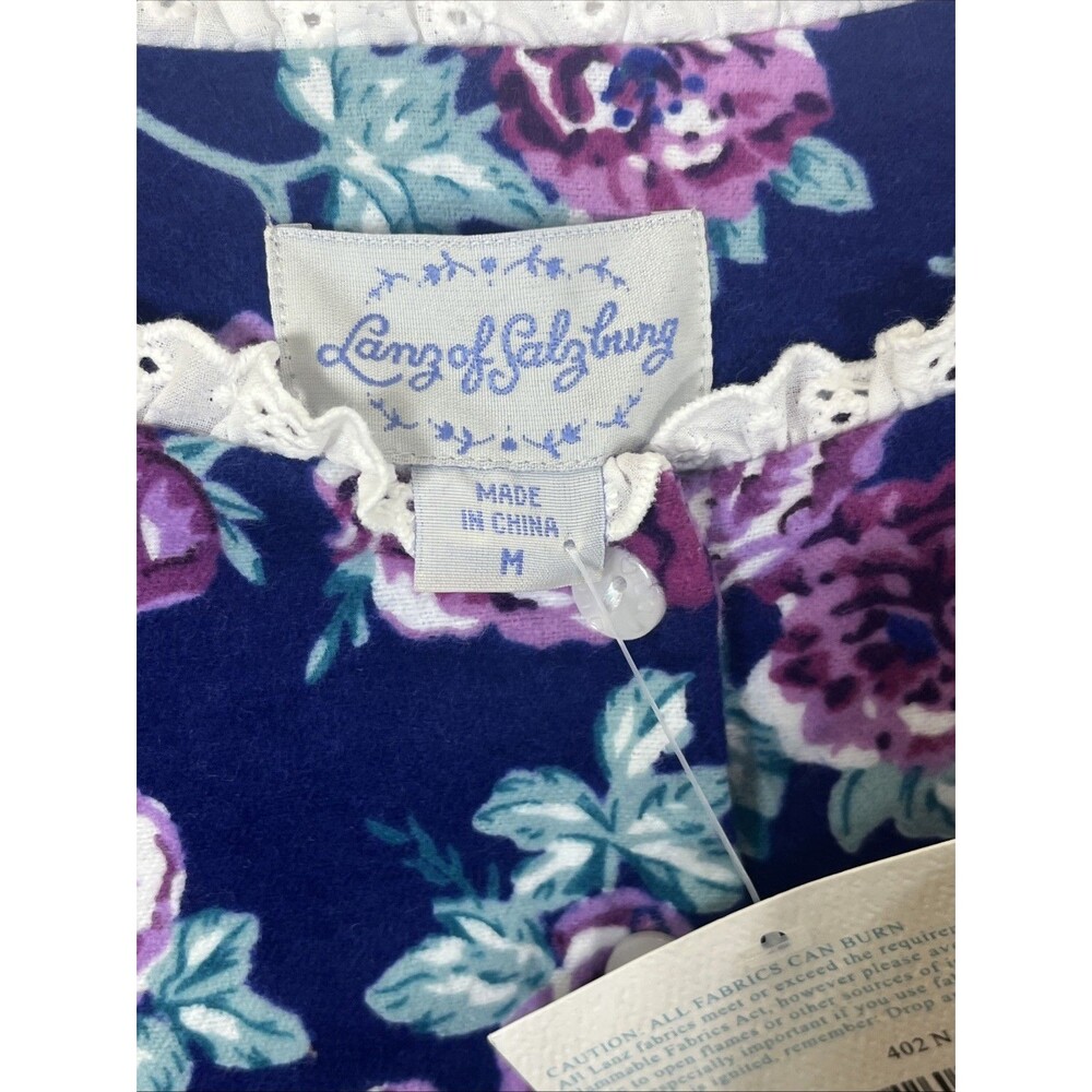 Lanz of Salzburg Flannel Nightgown Blue Floral Print Size Medium NEW - Picture 3 of 11